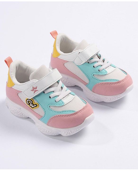 Cute Walk by Babyhug Velcro Closure Sneakers - White Pink & Blue
