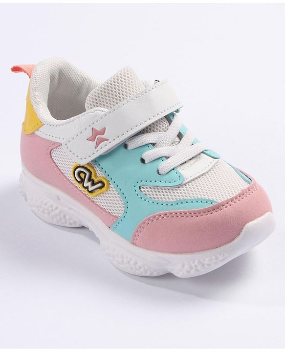 Cute Walk by Babyhug Velcro Closure Sneakers - White Pink & Blue