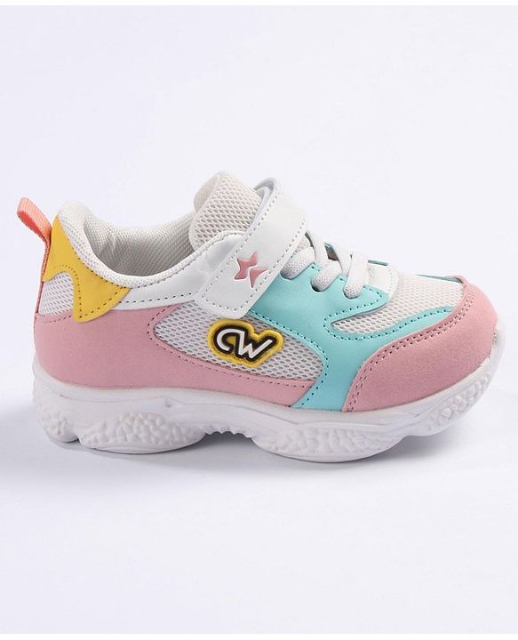 Cute Walk by Babyhug Velcro Closure Sneakers - White Pink & Blue