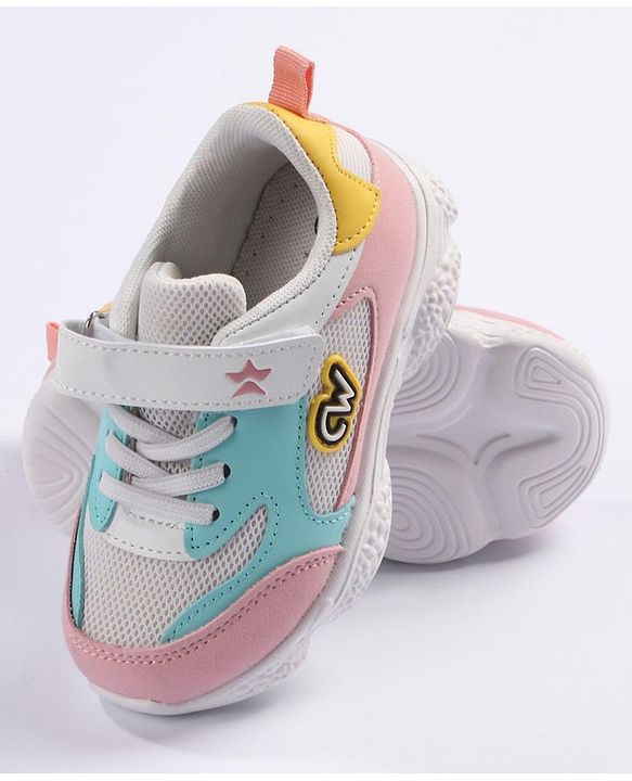 Cute Walk by Babyhug Velcro Closure Sneakers - White Pink & Blue
