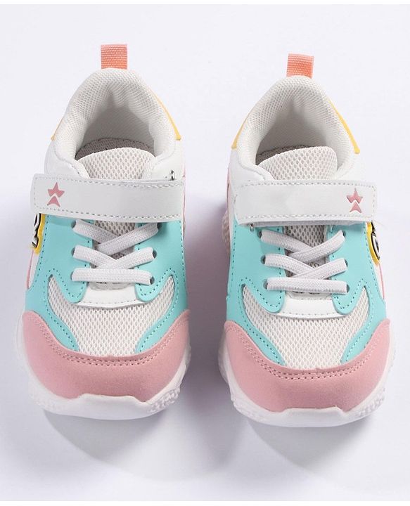 Cute Walk by Babyhug Velcro Closure Sneakers - White Pink & Blue