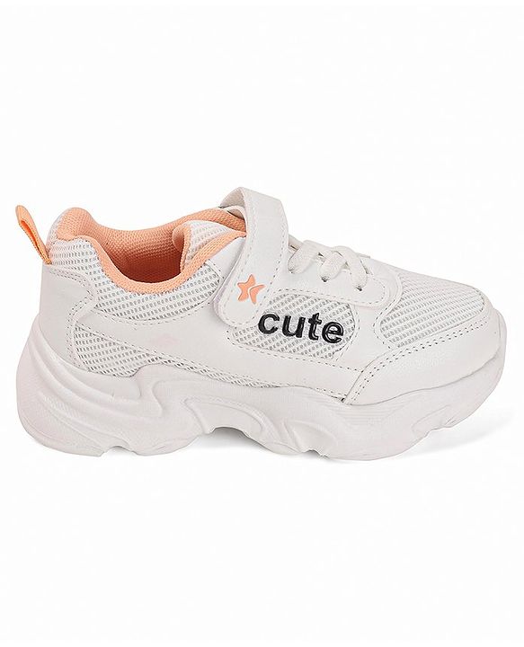 Cute Walk by Babyhug Shoes With Velcro Closure & Text Print - White