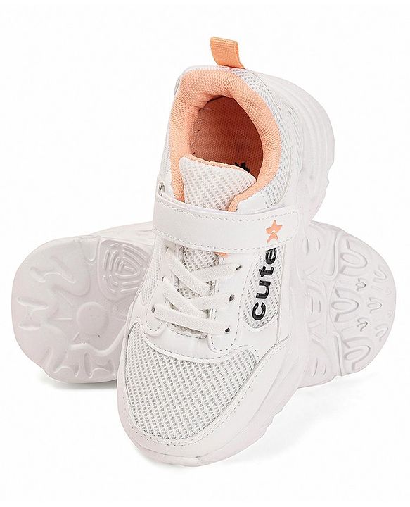 Cute Walk by Babyhug Shoes With Velcro Closure & Text Print - White