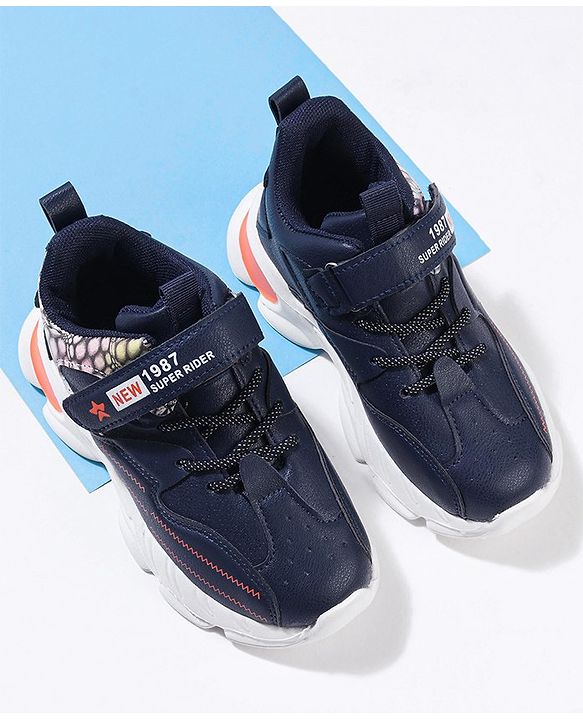 Cute Walk by Babyhug Sneakers With Velcro Closure & Text Print - Navy