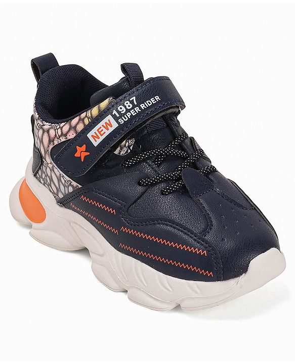 Cute Walk by Babyhug Sneakers With Velcro Closure & Text Print - Navy