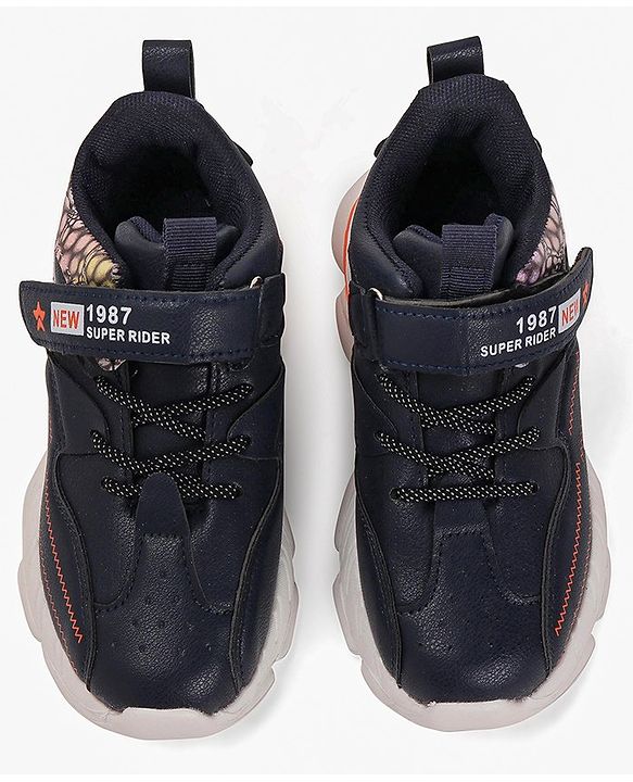 Cute Walk by Babyhug Sneakers With Velcro Closure & Text Print - Navy