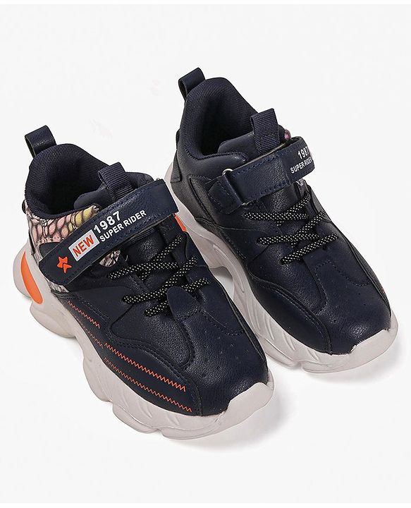 Cute Walk by Babyhug Sneakers With Velcro Closure & Text Print - Navy