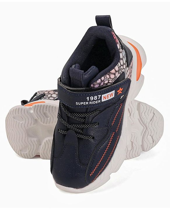 Cute Walk by Babyhug Sneakers With Velcro Closure & Text Print - Navy