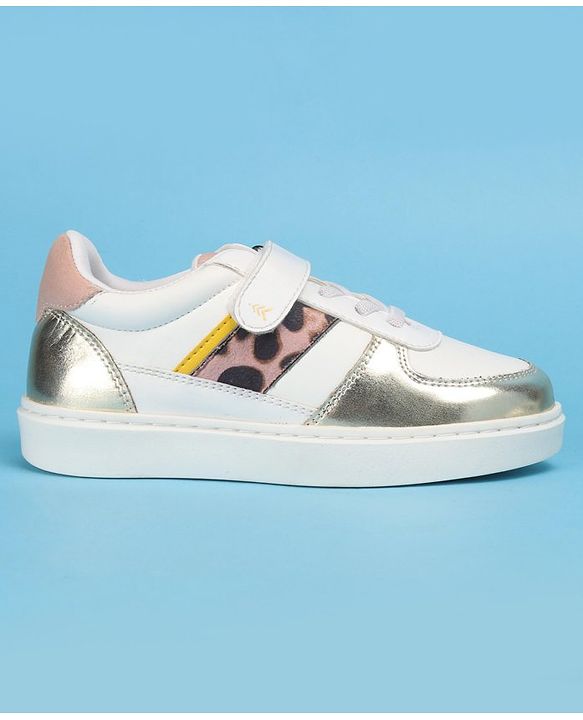 Pine Kids Casual Shoes with Velcro Closure - White & Golden