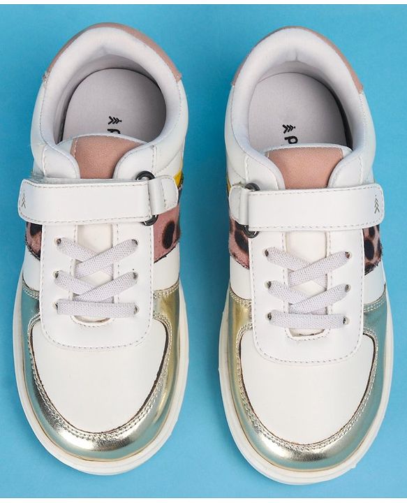 Pine Kids Casual Shoes with Velcro Closure - White & Golden