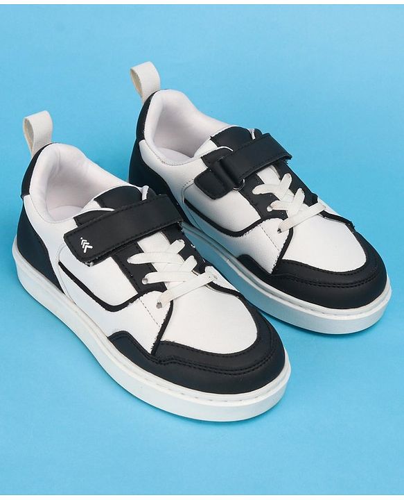 Pine Kids Casual Shoes with Velcro Closure - White & Black