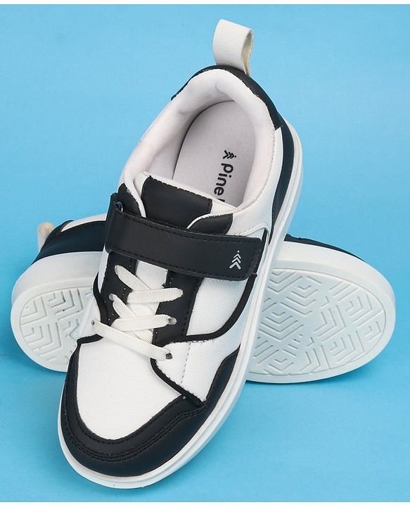 Pine Kids Casual Shoes with Velcro Closure - White & Black