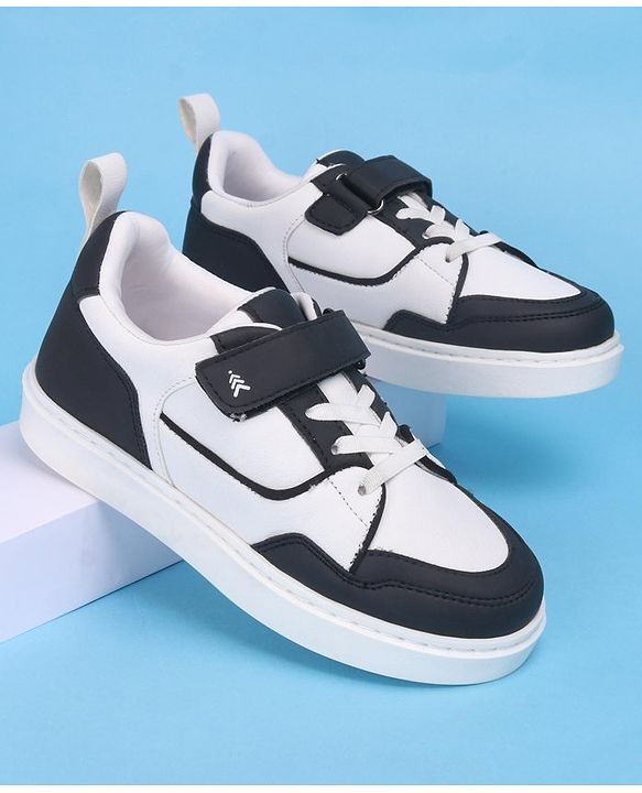 Pine Kids Casual Shoes with Velcro Closure - White & Black