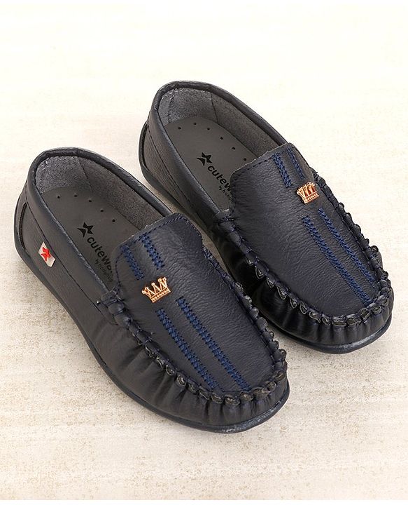 Cute Walk by Babyhug Party Wear Loafer Shoes with Crown Applique - Navy Blue