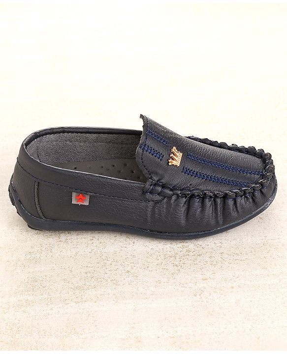Cute Walk by Babyhug Party Wear Loafer Shoes with Crown Applique - Navy Blue