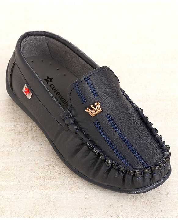 Cute Walk by Babyhug Party Wear Loafer Shoes with Crown Applique - Navy Blue