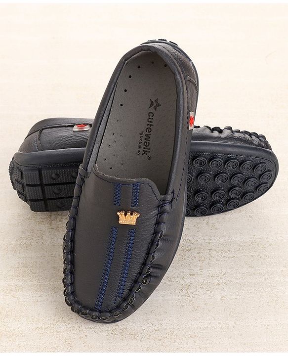 Cute Walk by Babyhug Party Wear Loafer Shoes with Crown Applique - Navy Blue