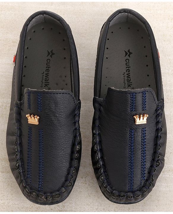 Cute Walk by Babyhug Party Wear Loafer Shoes with Crown Applique - Navy Blue