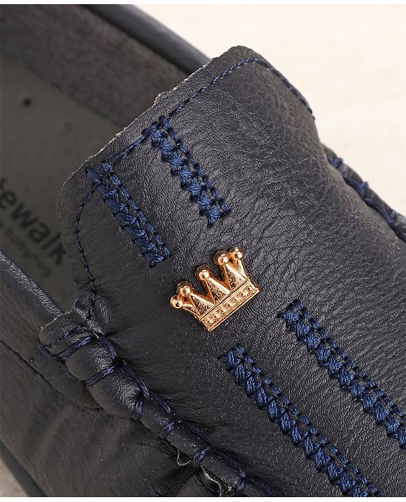 Cute Walk by Babyhug Party Wear Loafer Shoes with Crown Applique - Navy Blue