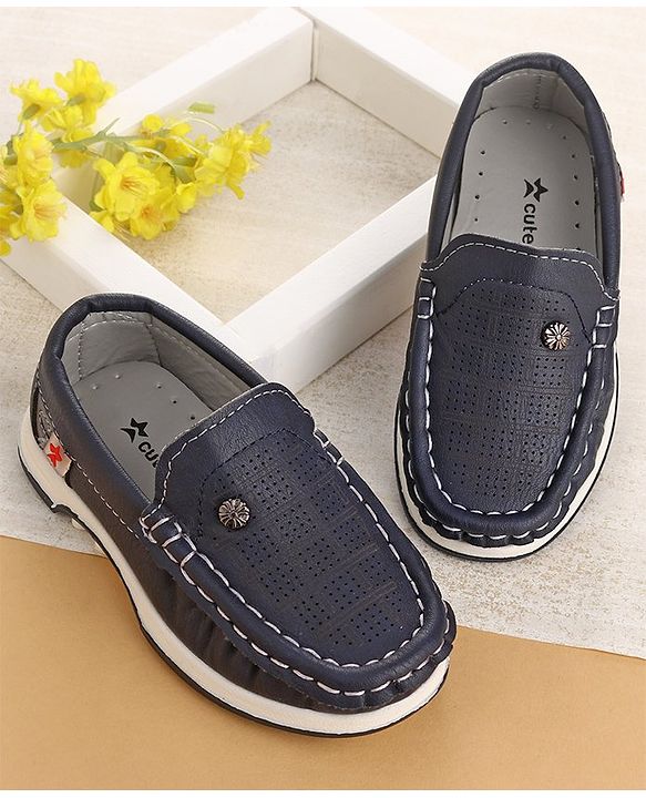 Cute Walk by Babyhug Slip On Formal & Partywear Solid Shoes with Flower Applique - Navy Blue