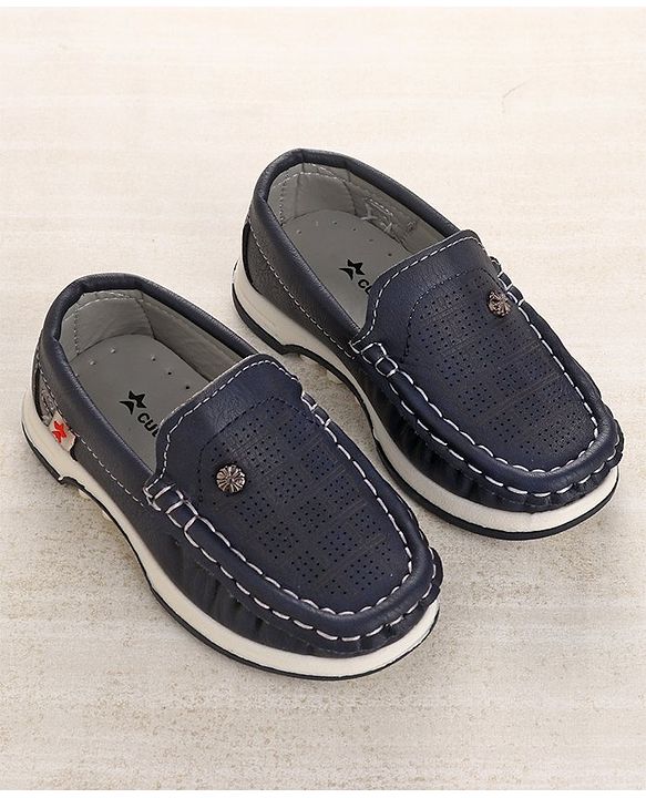 Cute Walk by Babyhug Slip On Formal & Partywear Solid Shoes with Flower Applique - Navy Blue