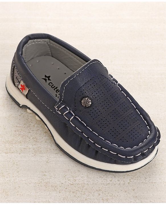 Cute Walk by Babyhug Slip On Formal & Partywear Solid Shoes with Flower Applique - Navy Blue