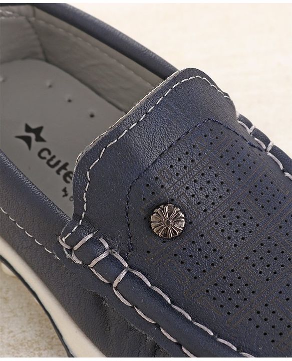 Cute Walk by Babyhug Slip On Formal & Partywear Solid Shoes with Flower Applique - Navy Blue
