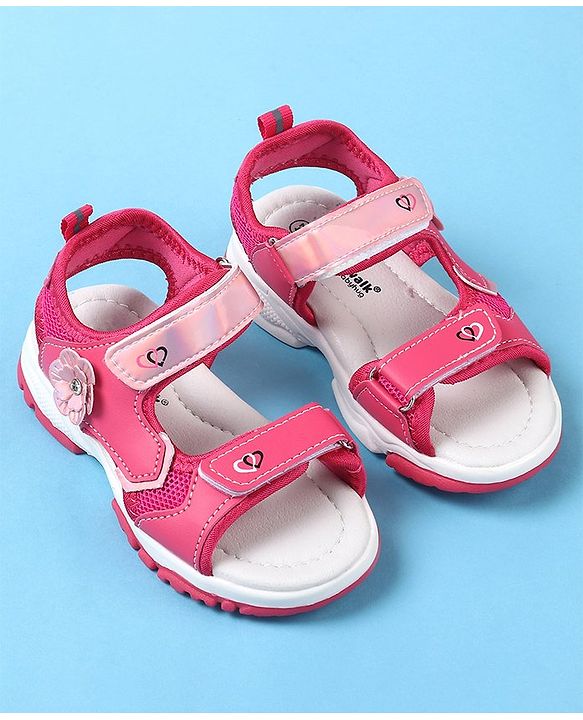 Cute Walk by Babyhug Sandals With Velcro Closure Floral Applique - Fuchsia