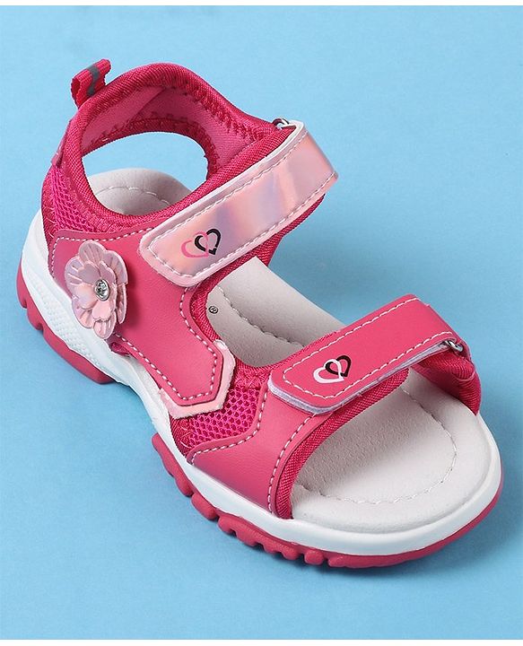 Cute Walk by Babyhug Sandals With Velcro Closure Floral Applique - Fuchsia