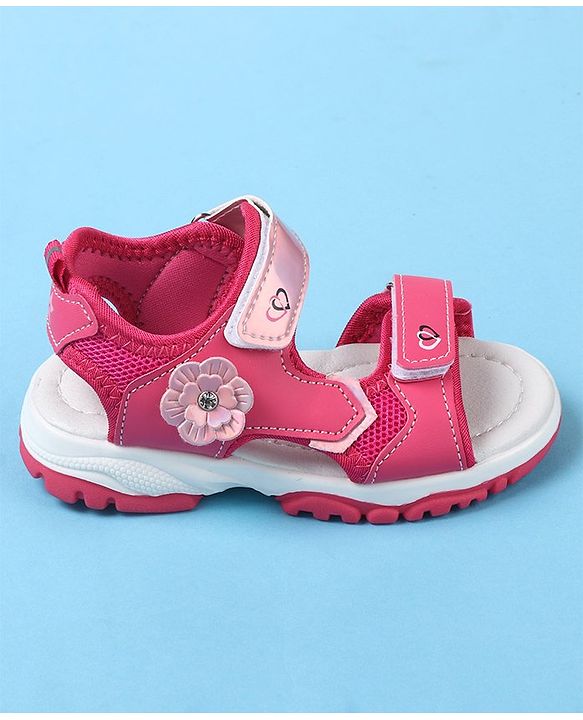 Cute Walk by Babyhug Sandals With Velcro Closure Floral Applique - Fuchsia