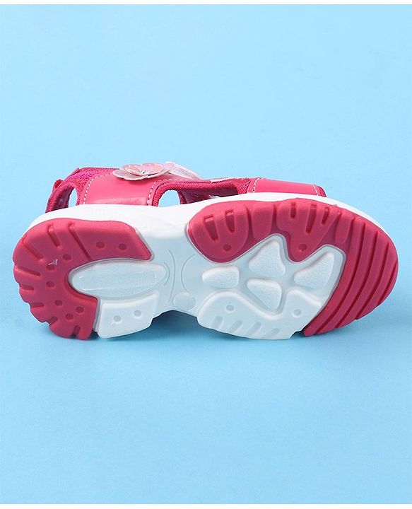 Cute Walk by Babyhug Sandals With Velcro Closure Floral Applique - Fuchsia