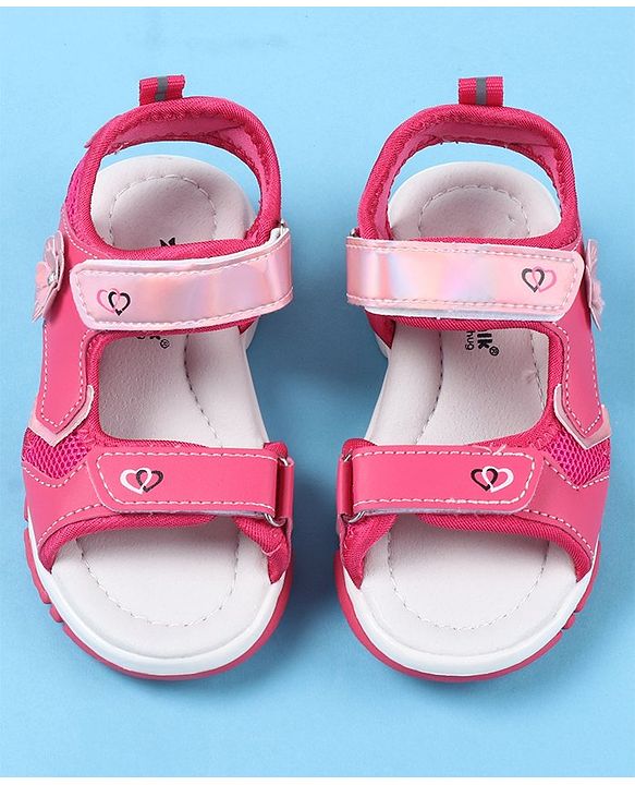 Cute Walk by Babyhug Sandals With Velcro Closure Floral Applique - Fuchsia