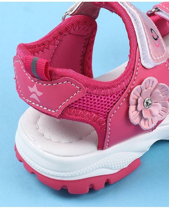 Cute Walk by Babyhug Sandals With Velcro Closure Floral Applique - Fuchsia