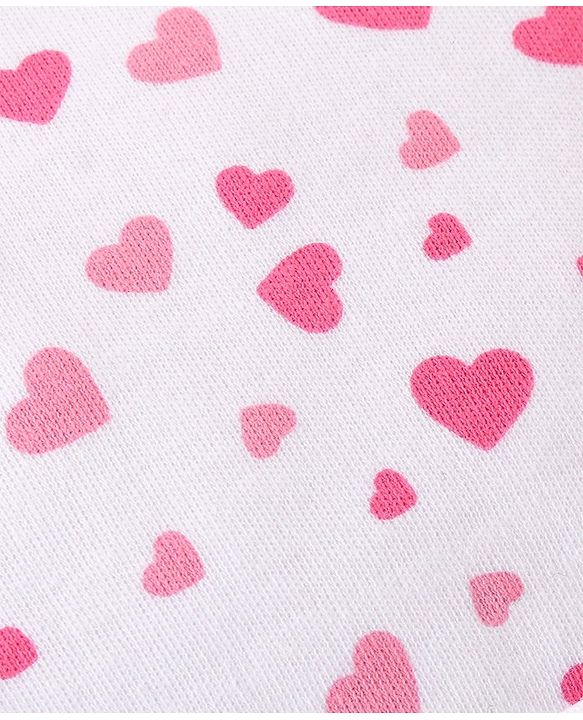 Babyhug 100% Cotton Knit Cap Mittens & Booties Set Heart Print - White