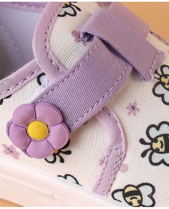 Cute Walk by Babyhug Velcro Closure Casual Shoes with Bees Print and Floral Applique - Purple