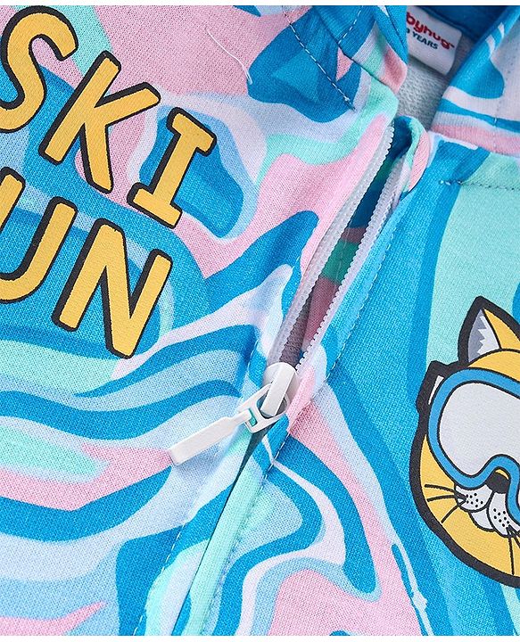 Babyhug Cotton Knit Full Sleeves Hooded Sweat Jacket with Front Zipper & Marble Print - Blue