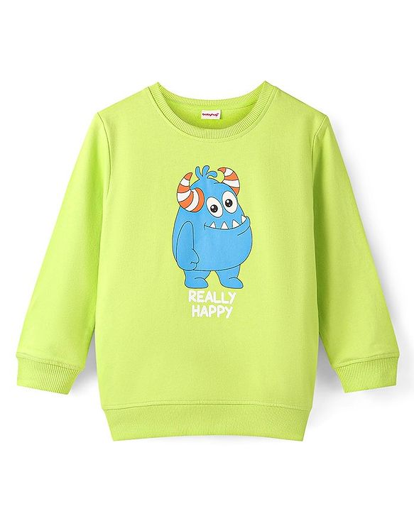 Babyhug Cotton Full Sleeves Sweatshirt with Monster Graphics Print - Lime Green