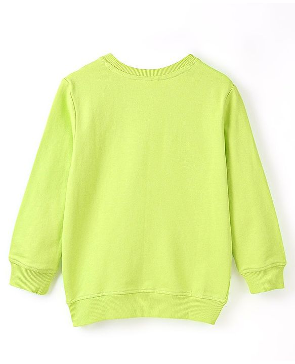 Babyhug Cotton Full Sleeves Sweatshirt with Monster Graphics Print - Lime Green
