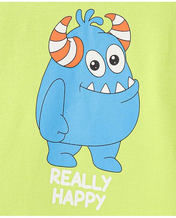 Babyhug Cotton Full Sleeves Sweatshirt with Monster Graphics Print - Lime Green