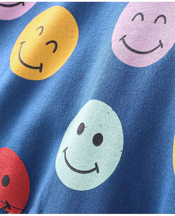 Babyhug 100% Cotton Knit Full Sleeves Sweatshirt With Smile Print - Navy Blue