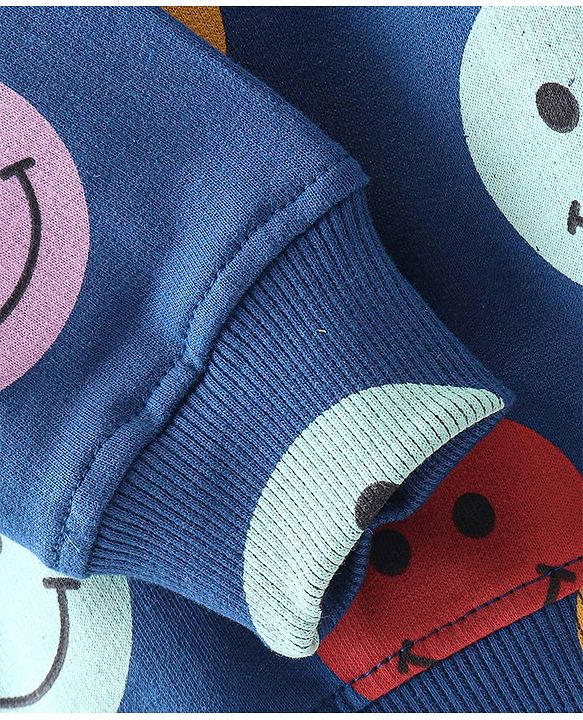 Babyhug 100% Cotton Knit Full Sleeves Sweatshirt With Smile Print - Navy Blue