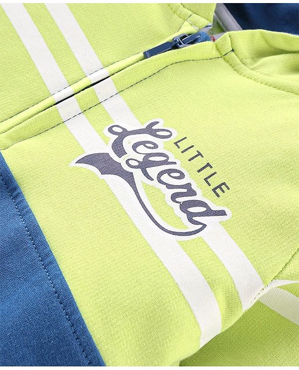 Babyhug Cotton Knit Full Sleeves Hooded Sweat Jacket with Front Zipper Cut & Sew Design - Green & Navy Blue