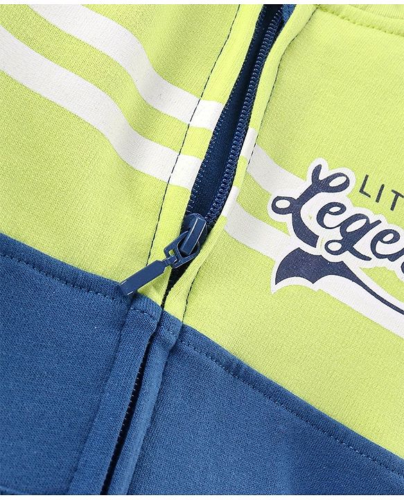 Babyhug Cotton Knit Full Sleeves Hooded Sweat Jacket with Front Zipper Cut & Sew Design - Green & Navy Blue