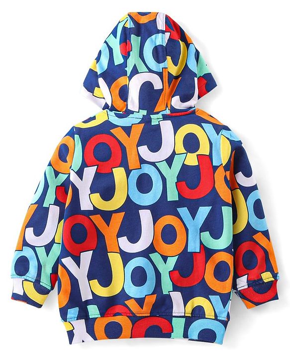Babyhug Cotton Knit Full Sleeves Hooded Sweat Jacket with Zipper & Text Print - Multicolour