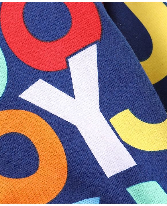 Babyhug Cotton Knit Full Sleeves Hooded Sweat Jacket with Zipper & Text Print - Multicolour