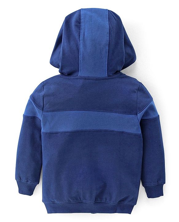Babyhug 100% Cotton Knit Full Sleeves Hooded Sweatjacket With Adventure Patch - Navy Blue