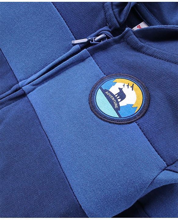 Babyhug 100% Cotton Knit Full Sleeves Hooded Sweatjacket With Adventure Patch - Navy Blue
