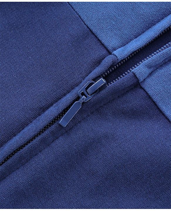 Babyhug 100% Cotton Knit Full Sleeves Hooded Sweatjacket With Adventure Patch - Navy Blue