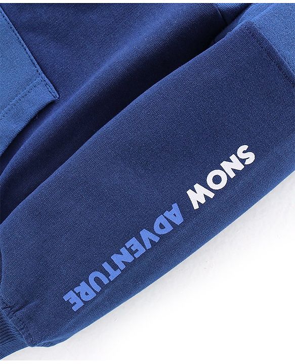 Babyhug 100% Cotton Knit Full Sleeves Hooded Sweatjacket With Adventure Patch - Navy Blue