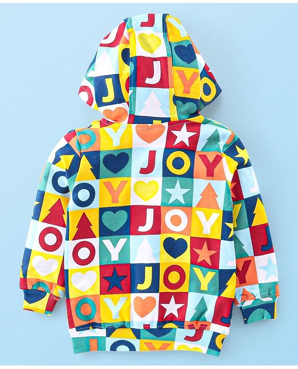 Babyhug 100% Cotton Knit Full Sleeves Hooded Sweatjacket with Zipper & Star Print - Multicolour